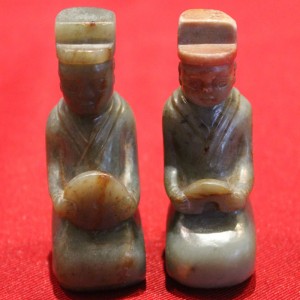 Chinese Antique - Han Dynasty Green Jade 2 figures